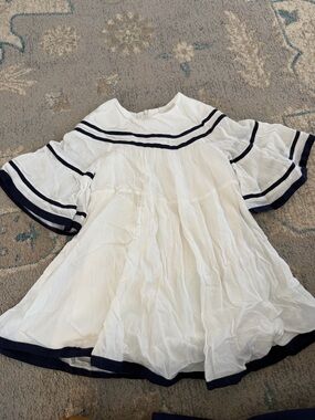 Chloe White Dress with Navy Trim for Girls
